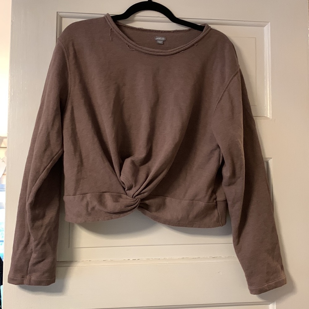 XL Aerie cropped knotted light brown pullover sweatshirt